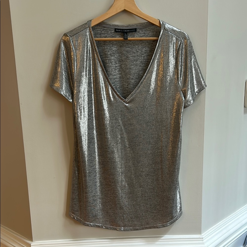 White House Black Market Silver Short Sleeve Tee